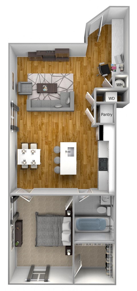 a floor plan of a house with a bedroom and a living room